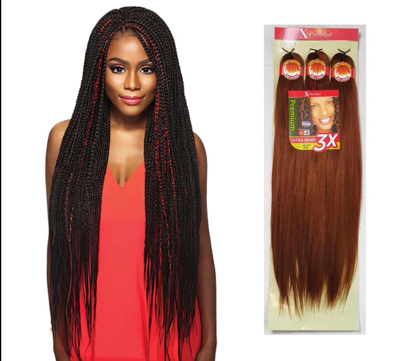 Tresses 3X-X pression Pre Stretched Ultra Braids 52"