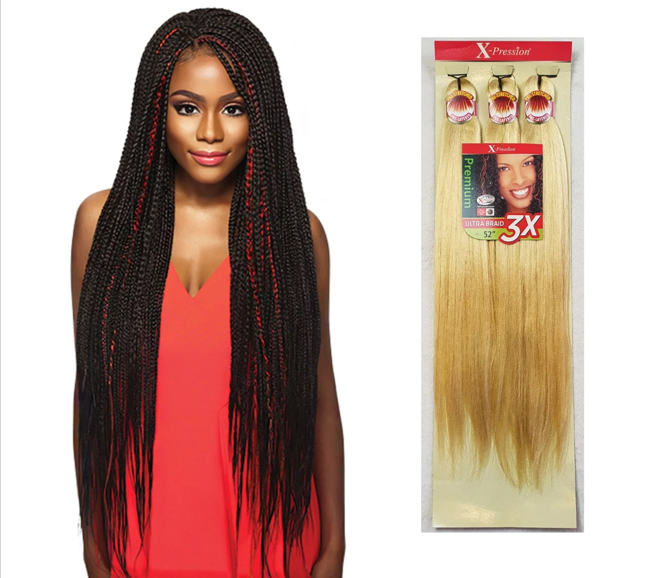 Tresses 3X-X pression Pre Stretched Ultra Braids 52"